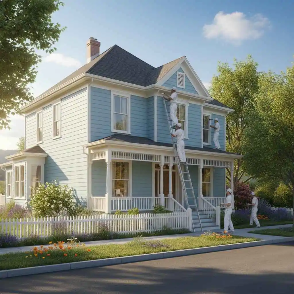 Professional painter working on a home exterior during spring in Petaluma