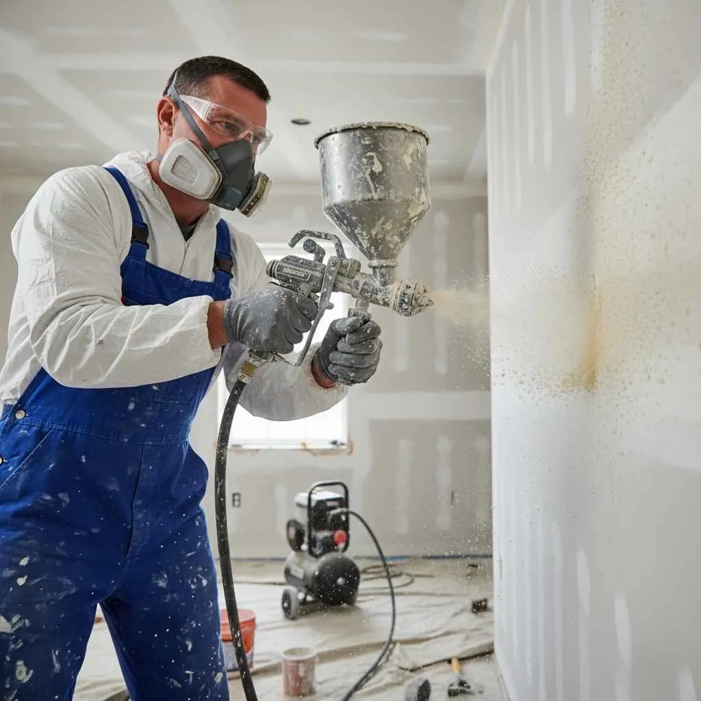 drywall texture spray hopper in use