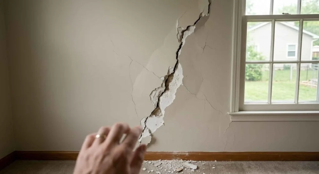 cracked or damaged drywall in a home