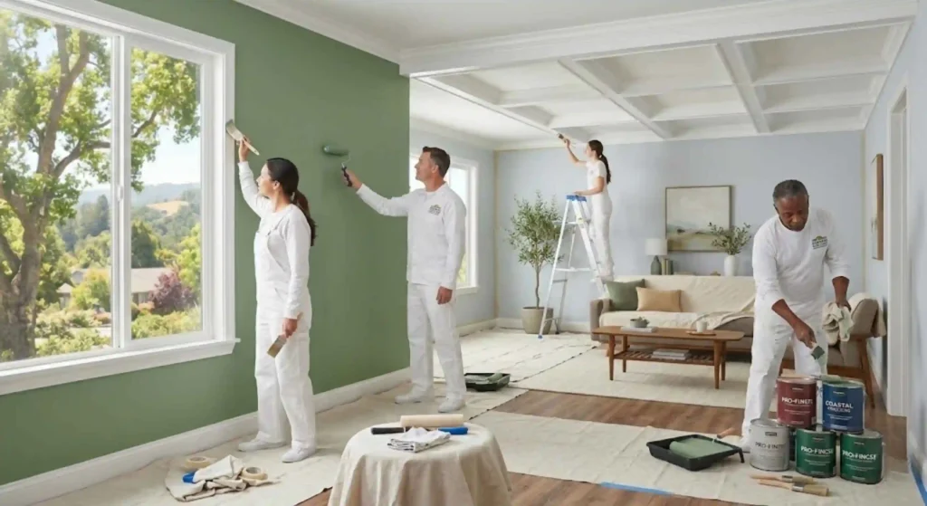 Professional interior painting team working in Rohnert Park home