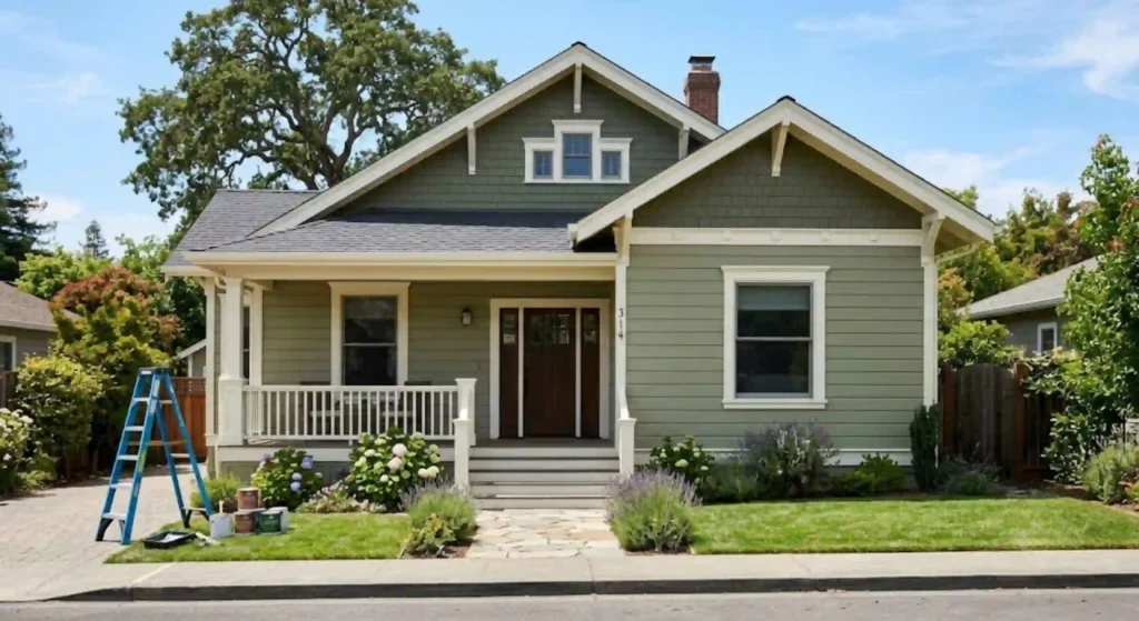 Exterior painting project showing different paint sheens on Petaluma home