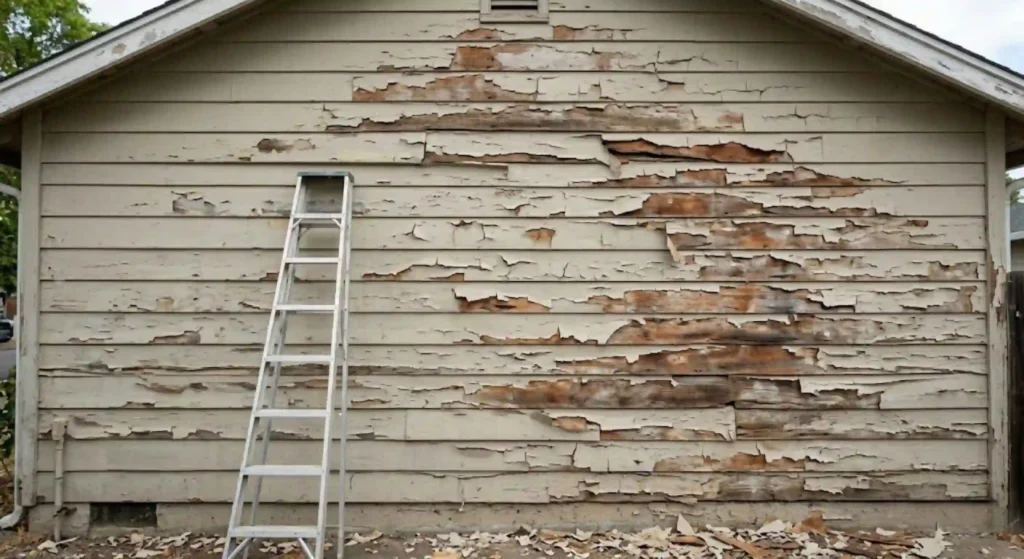 Peeling and cracked exterior paint on Rohnert Park home before repair