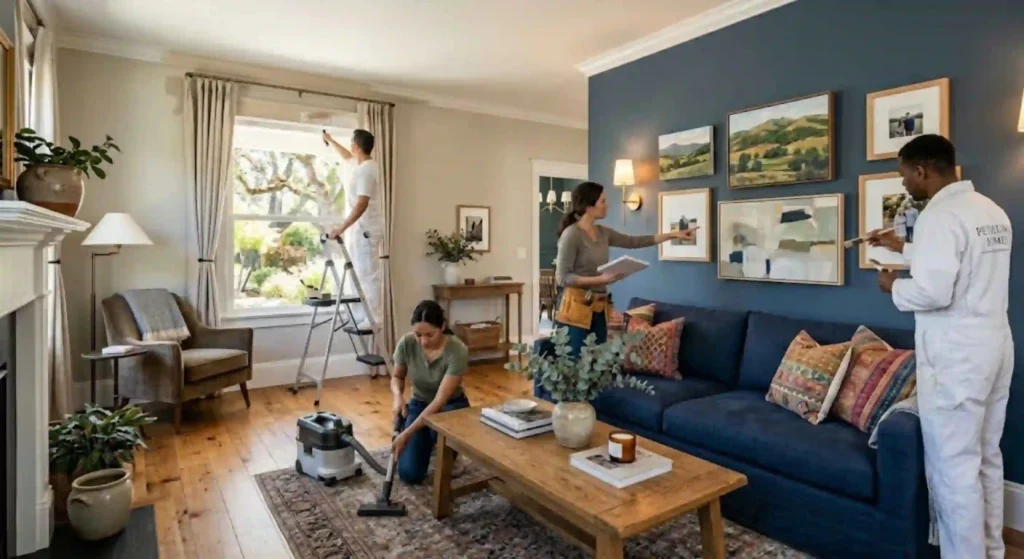 Professional interior decorating and painting team transforming a home in Petaluma CA