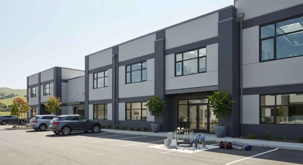Commercial building enhanced with professional exterior painting