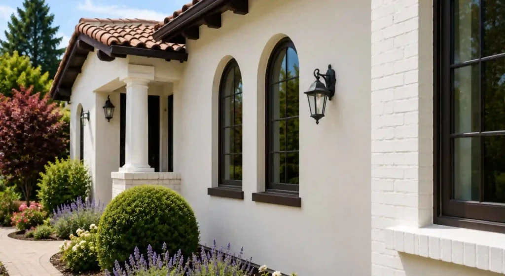 Freshly painted stucco and brick exterior on a Petaluma home
