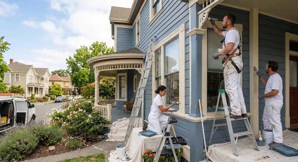 Professional House Painters painting a Petaluma California home
